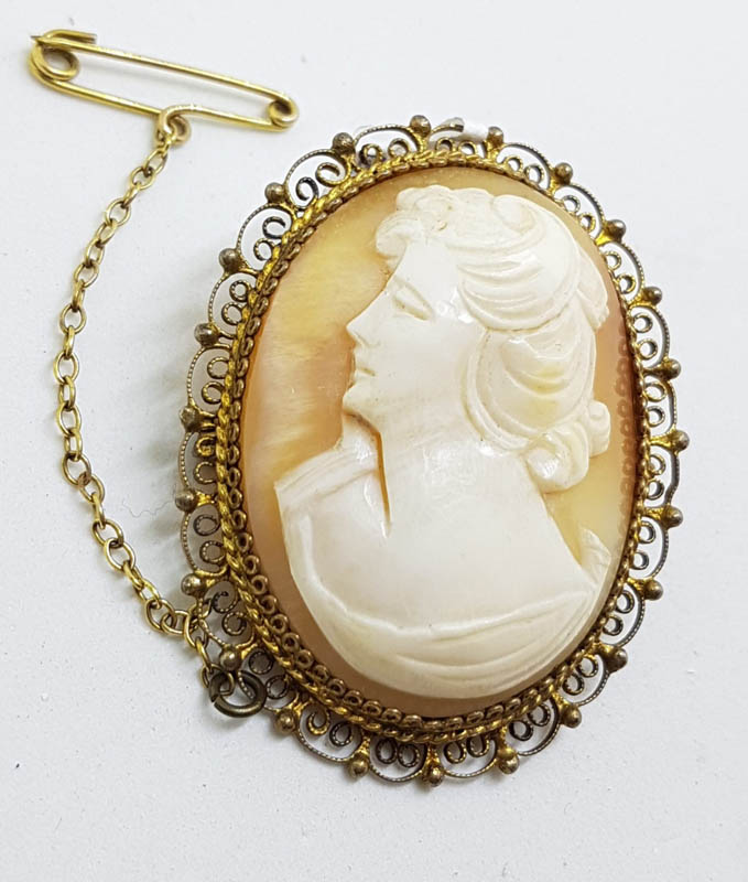 Sterling Silver Oval Ornate Lady Cameo Brooch