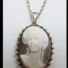 Sterling Silver Oval Ornate Lady Cameo Pendant on Silver Chain