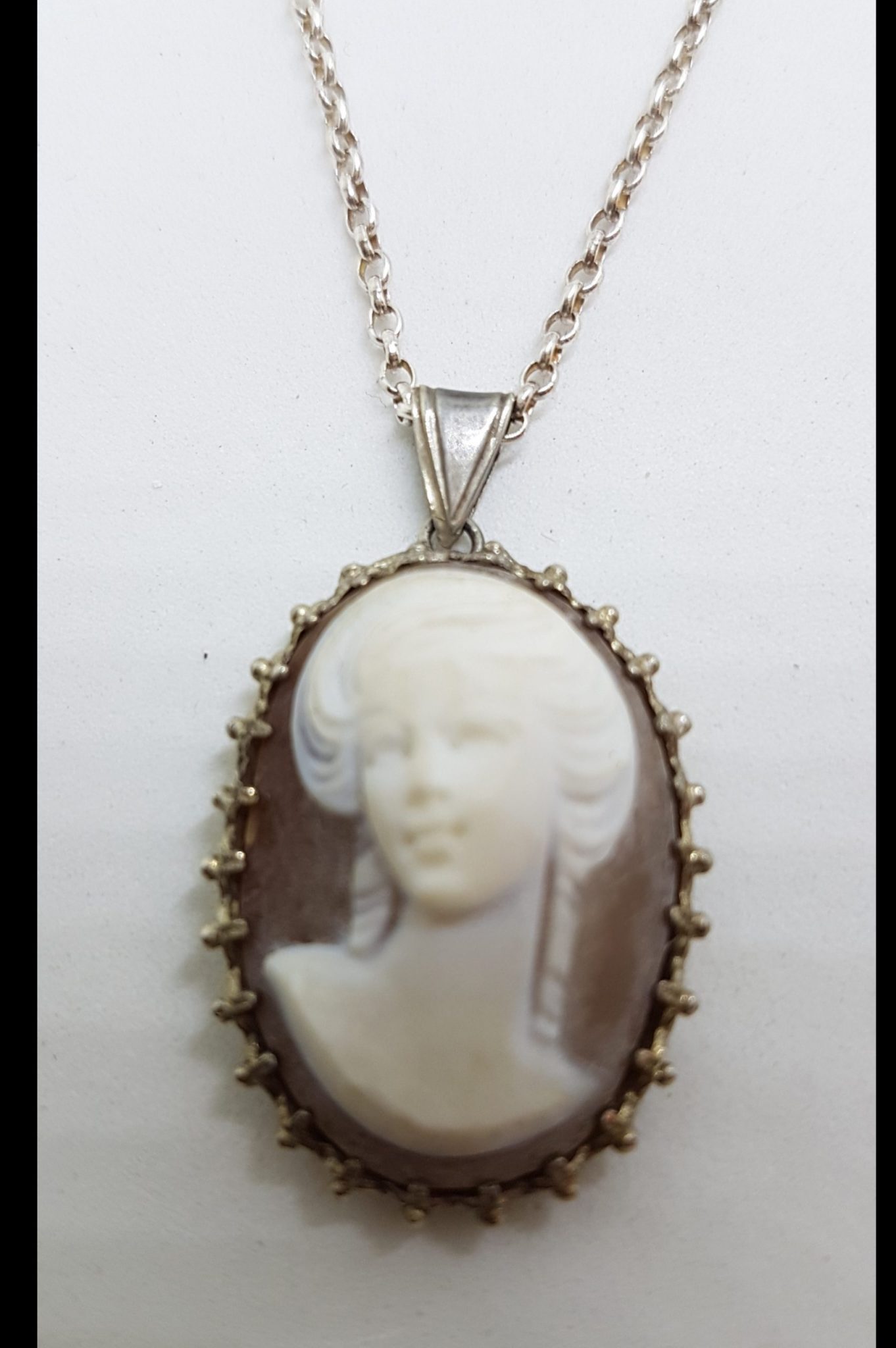 20200630_112217 (1) Sterling Silver Oval Ornate Lady Cameo Pendant on Silver Chain