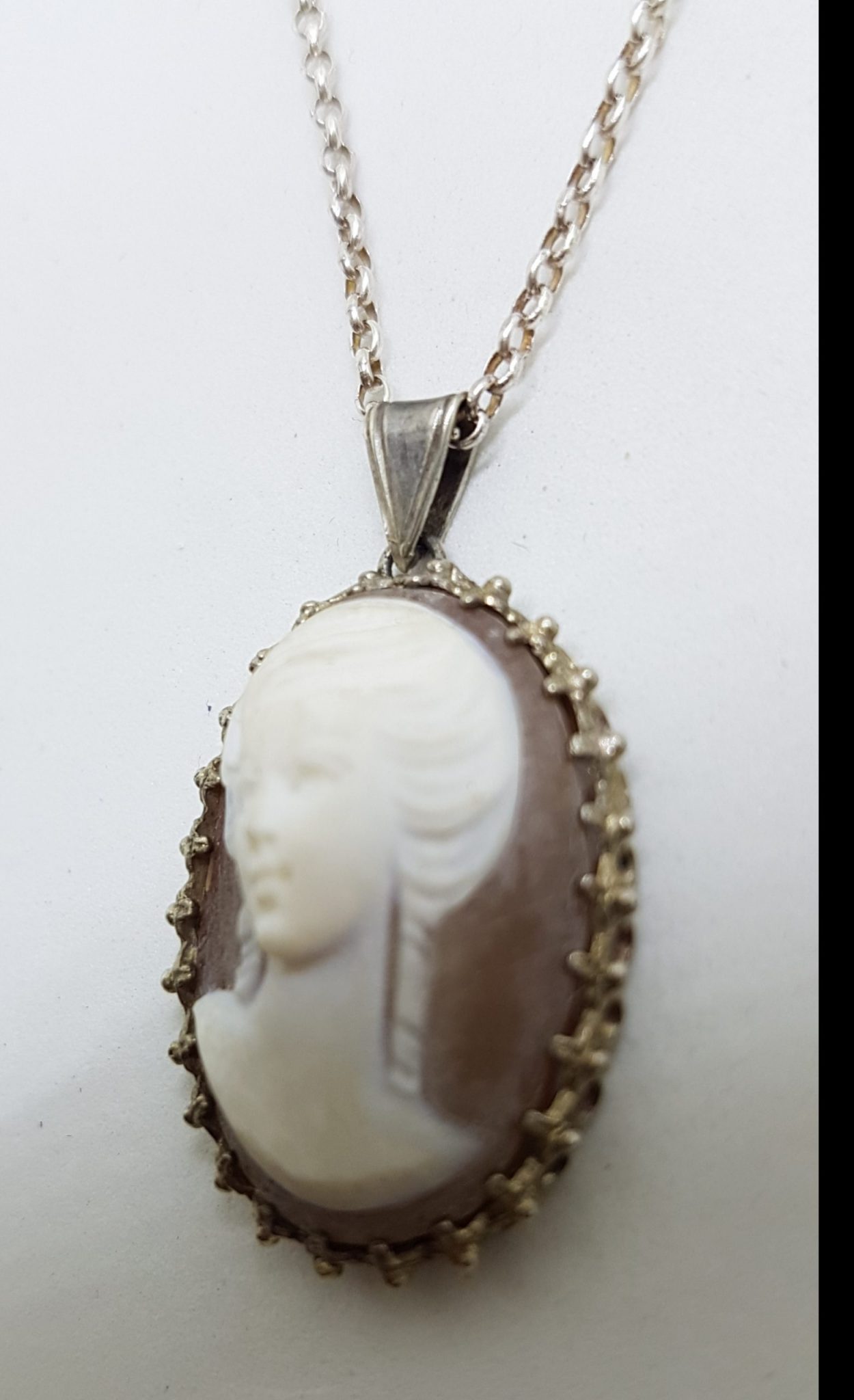 20200630_112237 Sterling Silver Oval Ornate Lady Cameo Pendant on Silver Chain