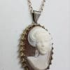 Sterling Silver Oval Ornate Lady Cameo Pendant on Silver Chain