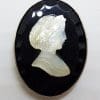 Sterling Silver Large Oval Black & Mother of Pearl Lady Cameo Brooch