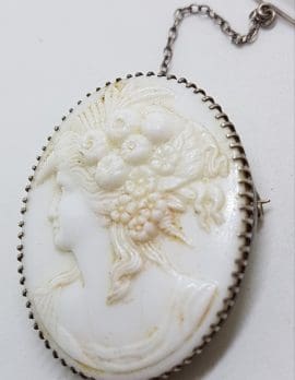 Sterling Silver Oval White Lady Cameo Brooch