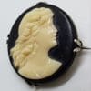 Sterling Silver Round Black Lady Cameo Brooch