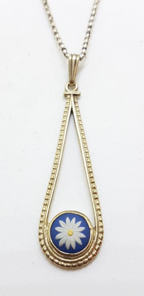 Sterling Silver Round Wedgwood Long Pendant on Silver Chain