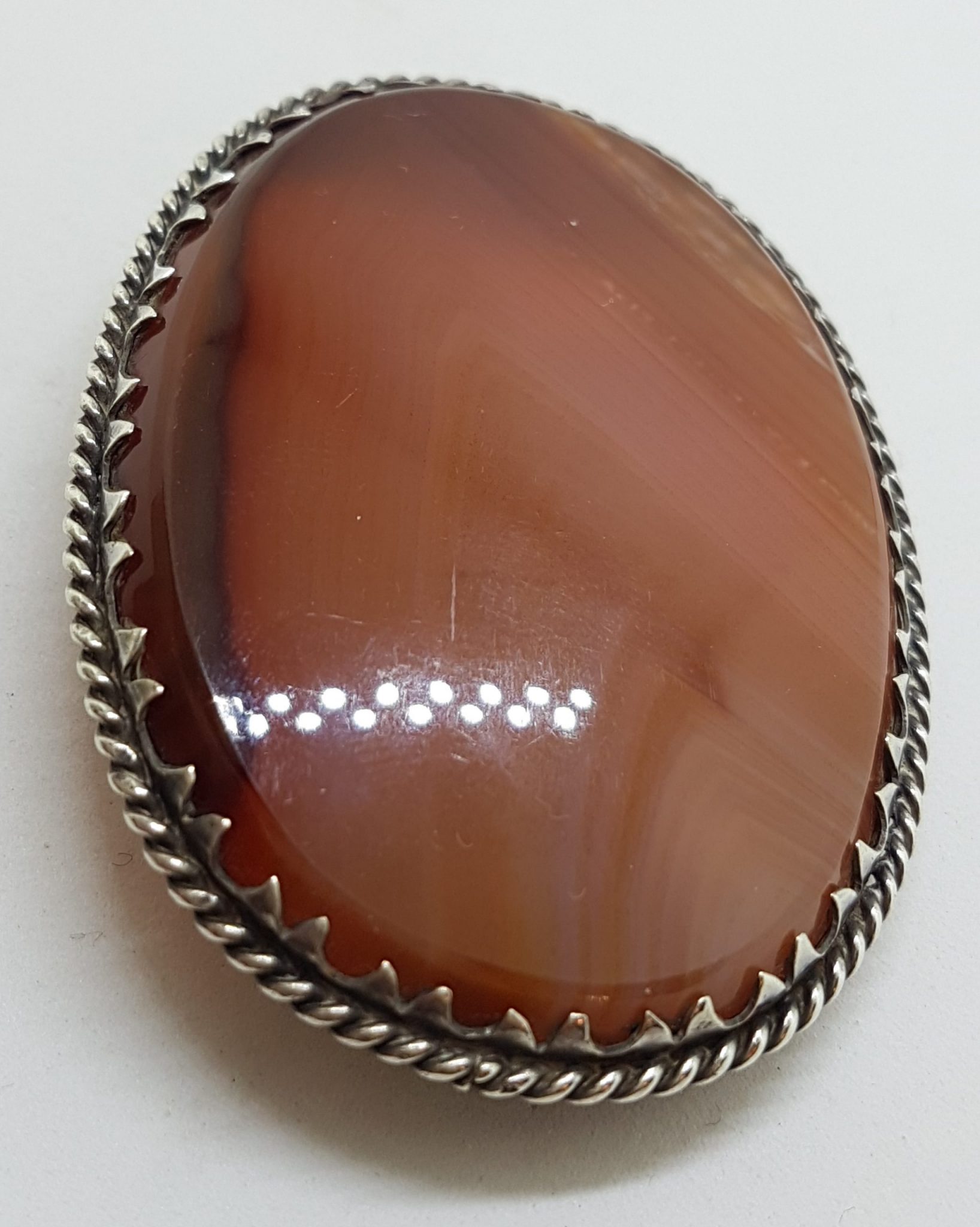 Sterling Silver Antique Large Oval Agate Brooch