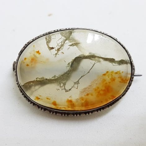 Sterling Silver Large Oval Agate Brooch
