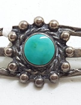 Sterling Silver Ornate Turquoise Bar Brooch