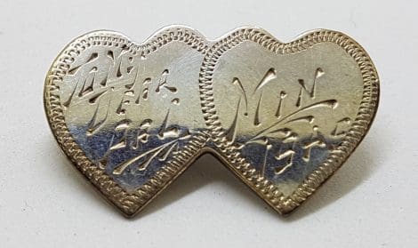 Sterling Silver Two Hearts Engraved "To my Dear Gal Min 1945" Bar Brooch