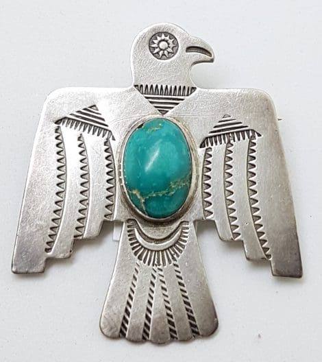 Sterling Silver Turquoise Large Eagle Brooch