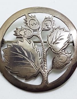 Sterling Silver Ornate Cut Out Flower / Thistle Large Round Brooch