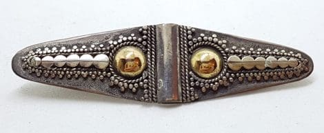 Sterling Silver & Gold Ornate Elongated Brooch