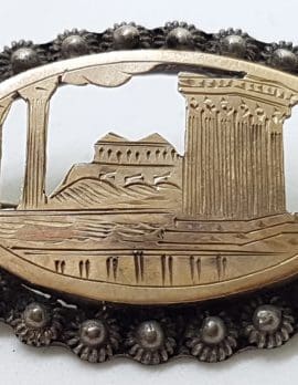 Sterling Silver & Gold Ornate Oval Greek Scenery Brooch