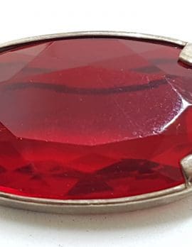 Sterling Silver Large Oval Red Paste Brooch