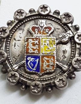Sterling Silver & Enamel Crest / Shield Antique Round Brooch