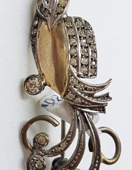 Sterling Silver & Gold Ornate Cubic Zirconia Bird Brooch