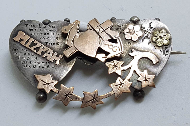 Sterling Silver Antique MIZPAH Brooch with Gold