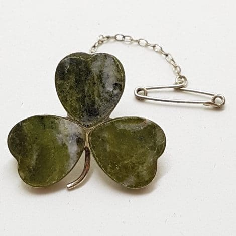 Sterling Silver & Scottish Agate Shamrock / Clover Leaf Brooch