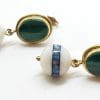 9ct Yellow Gold Malachite with Agate and Opal Inlay Handmade Ball Drop Earrings