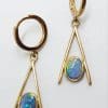 9ct Yellow Gold Opal Long Drop Earrings