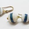 9ct Yellow Gold Agate and Opal Inlay Handmade Long Ball Drop Earrings