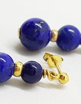 9ct Yellow Gold Lapis Lazuli Ball Long Drop Earrings
