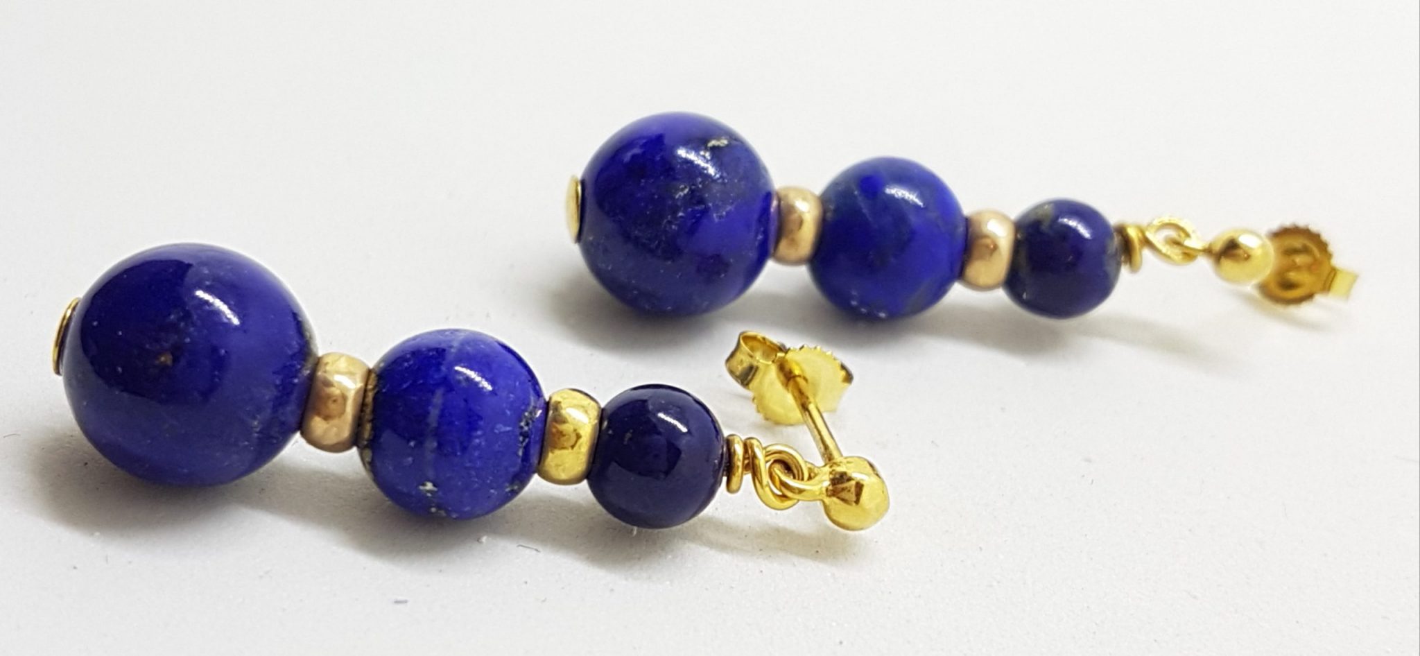 20200630_124228 9ct Yellow Gold Lapis Lazuli Ball Long Drop Earrings