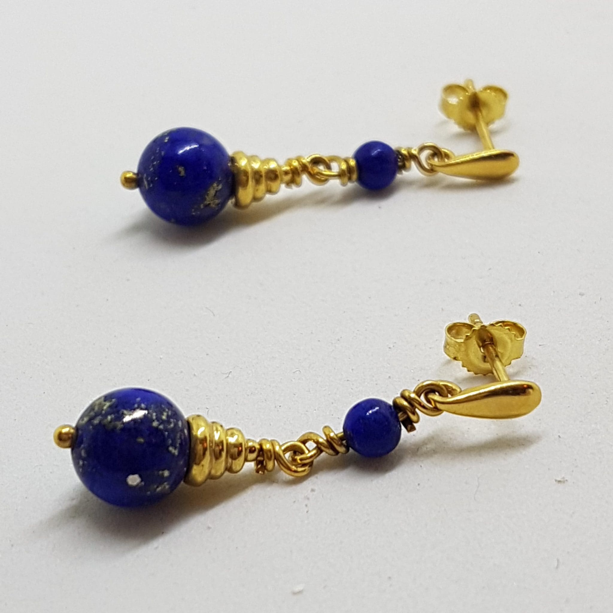 20200630_124242 9ct Yellow Gold Lapis Lazuli Ball Long Drop Earrings
