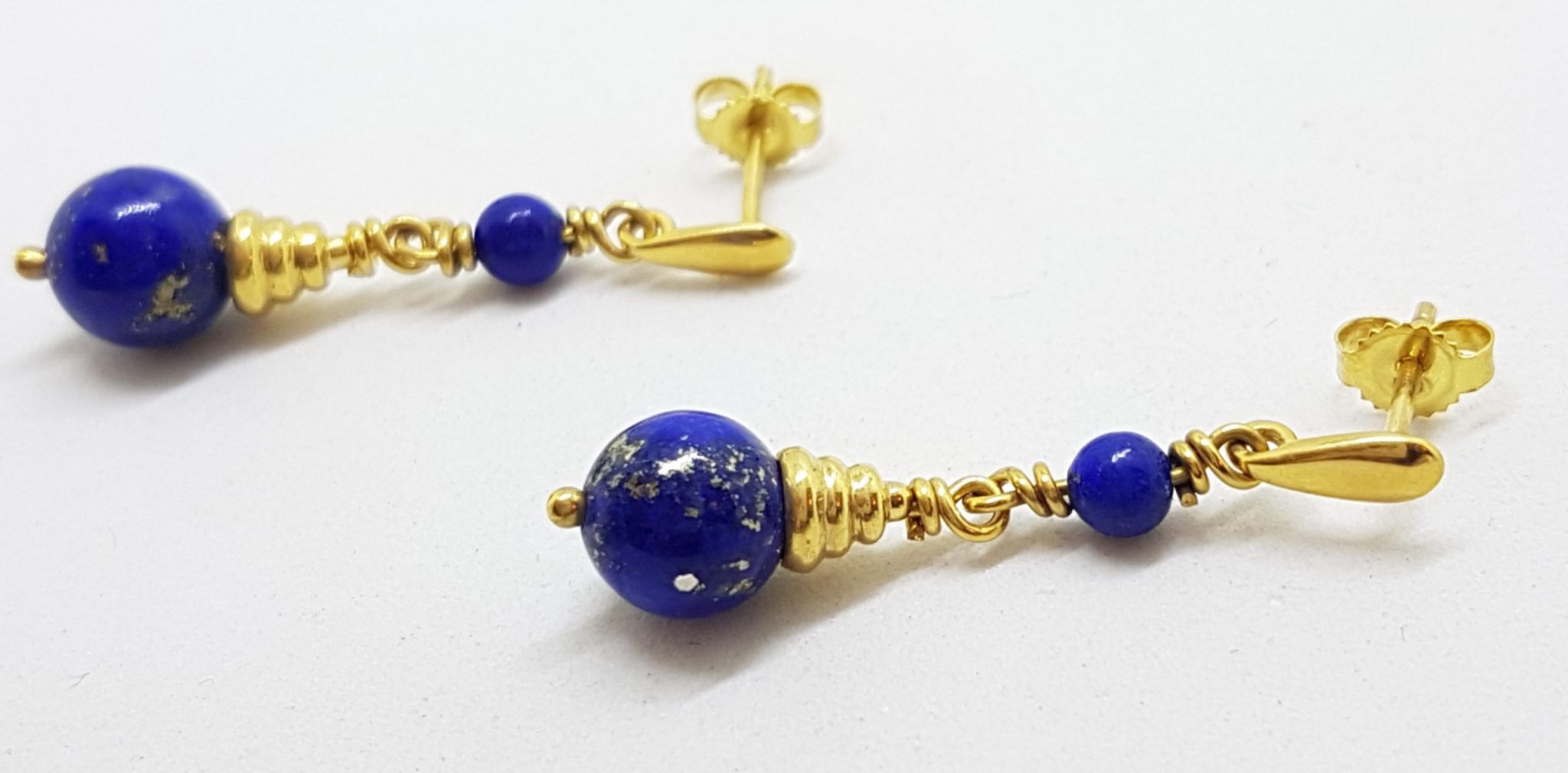 20200630_124257 9ct Yellow Gold Lapis Lazuli Ball Long Drop Earrings