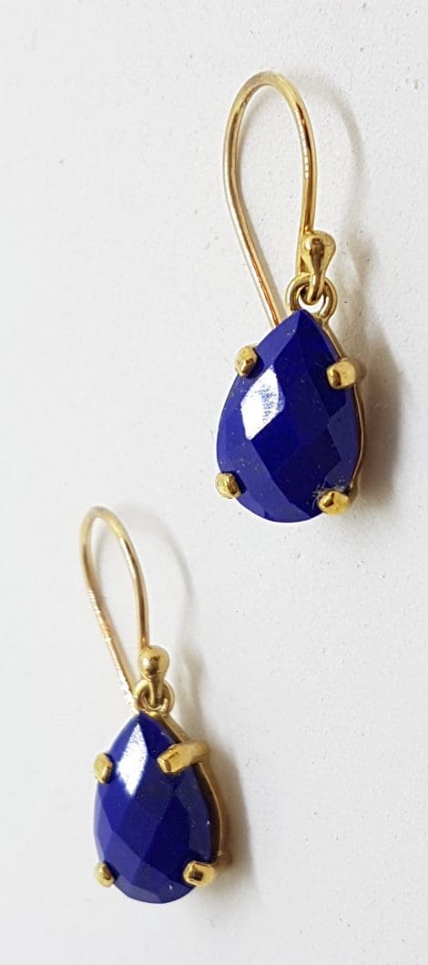 9ct Yellow Gold Teardrop Shape Lapis Lazuli Drop Earrings