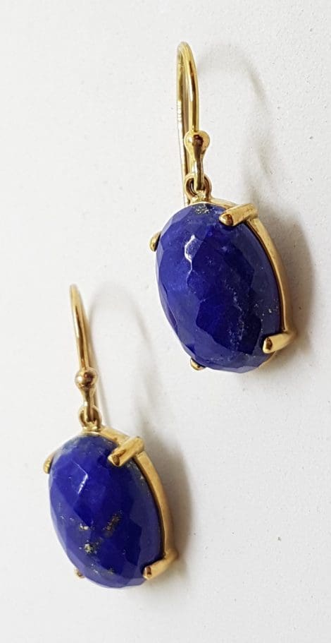 9ct Yellow Gold Lapis Lazuli Faceted Oval Drop Earrings