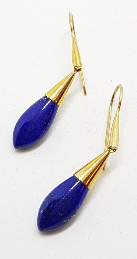 9ct Yellow Gold Long Lapis Lazuli Drop Earrings