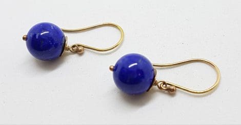9ct Yellow Gold Lapis Lazuli Ball Drop Earrings