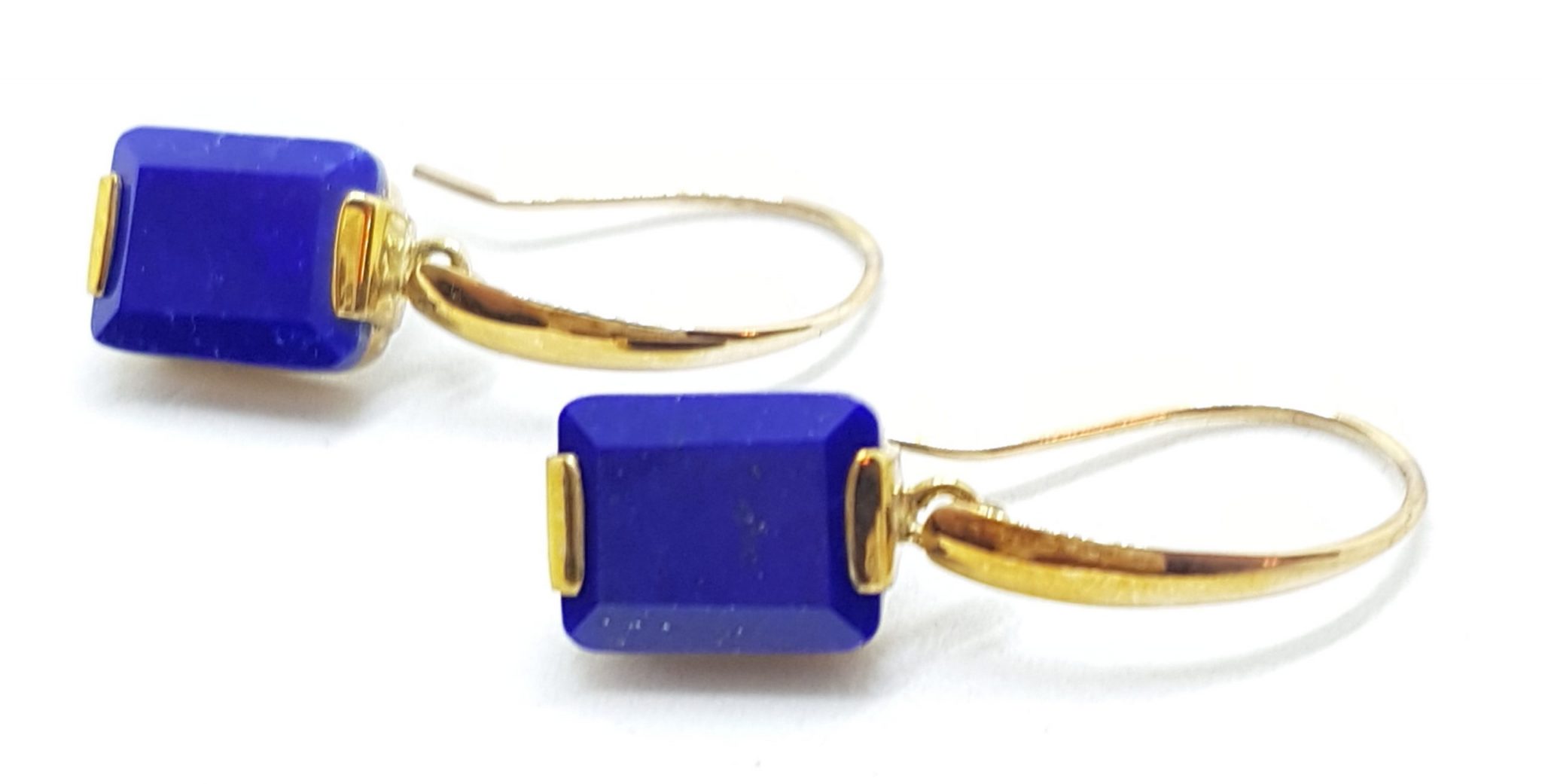 9ct Yellow Gold Lapis Lazuli Rectangular Drop Earrings