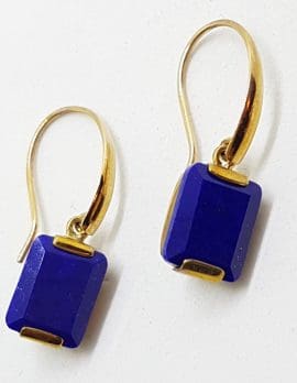 9ct Yellow Gold Lapis Lazuli Rectangular Drop Earrings
