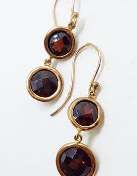 9ct Rose Gold Garnet Long Drop Earrings