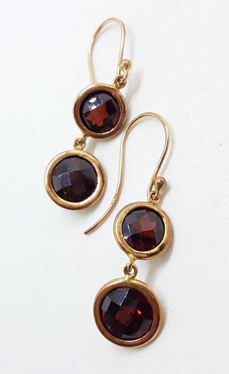 9ct Rose Gold Garnet Long Drop Earrings