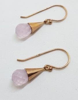 9ct Rose Gold Rose Quartz Ball in Cone Drop Earrings