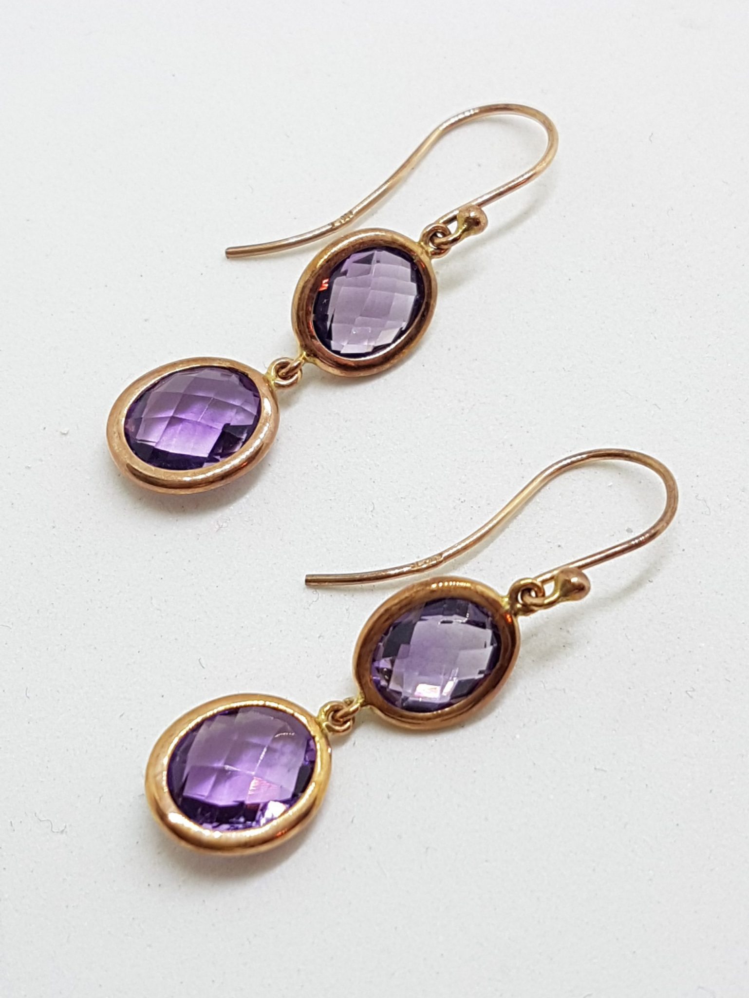 9ct Rose Gold Amethyst Oval Drops Earrings