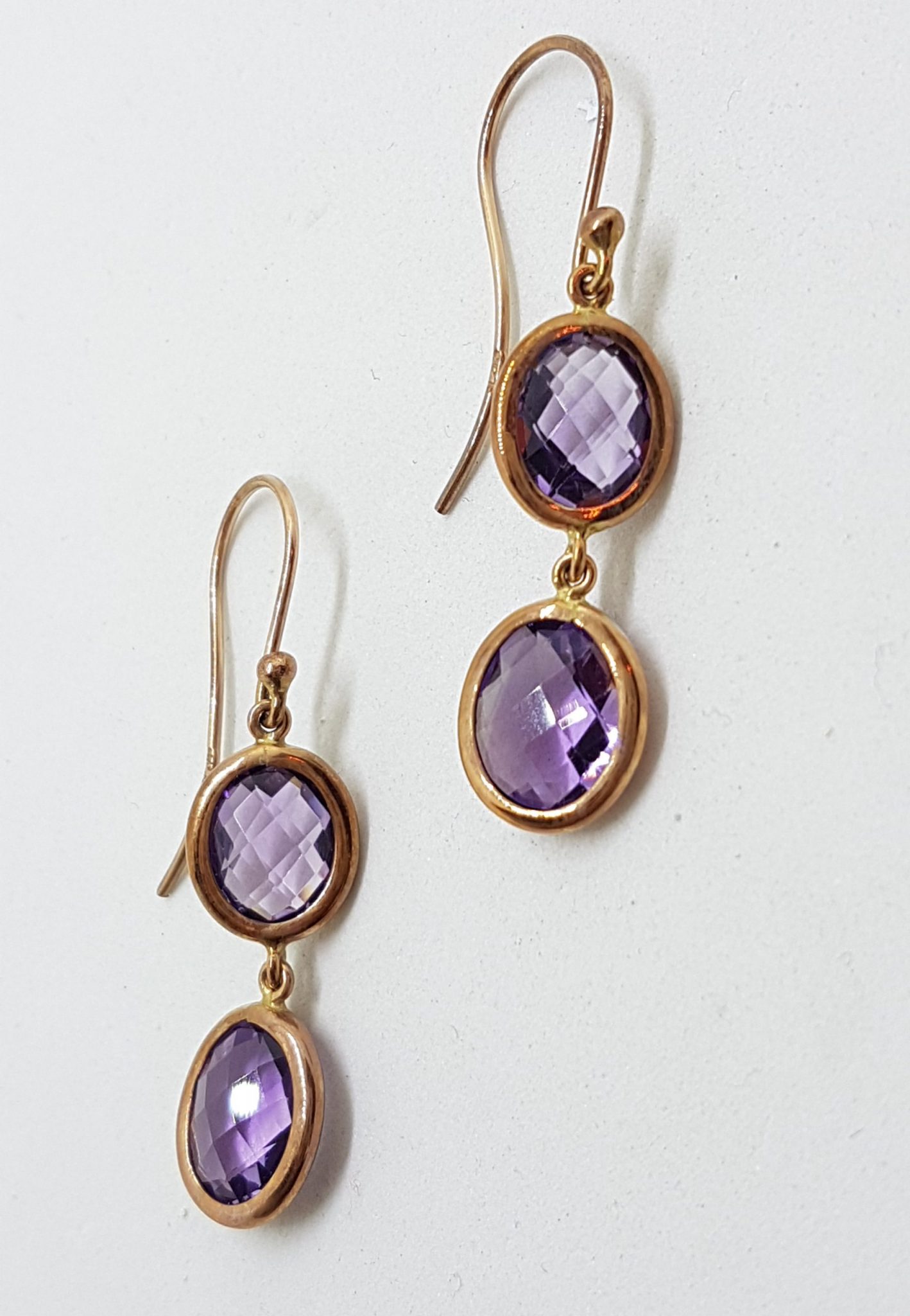 9ct Rose Gold Amethyst Oval Drops Earrings