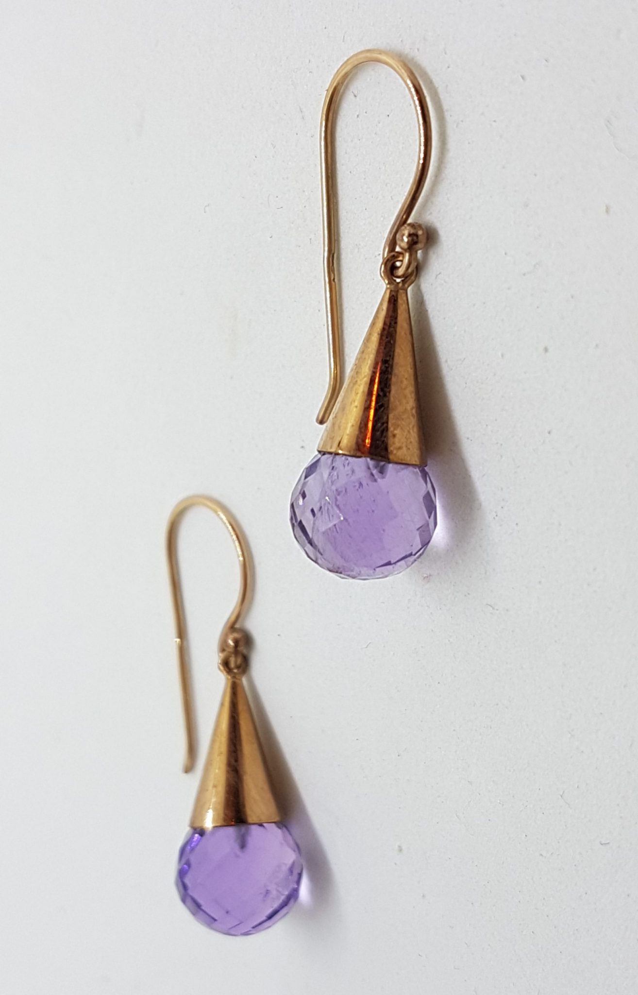 20200630_233636 9ct Rose Gold Amethyst Ball in Cone Drop Earrings