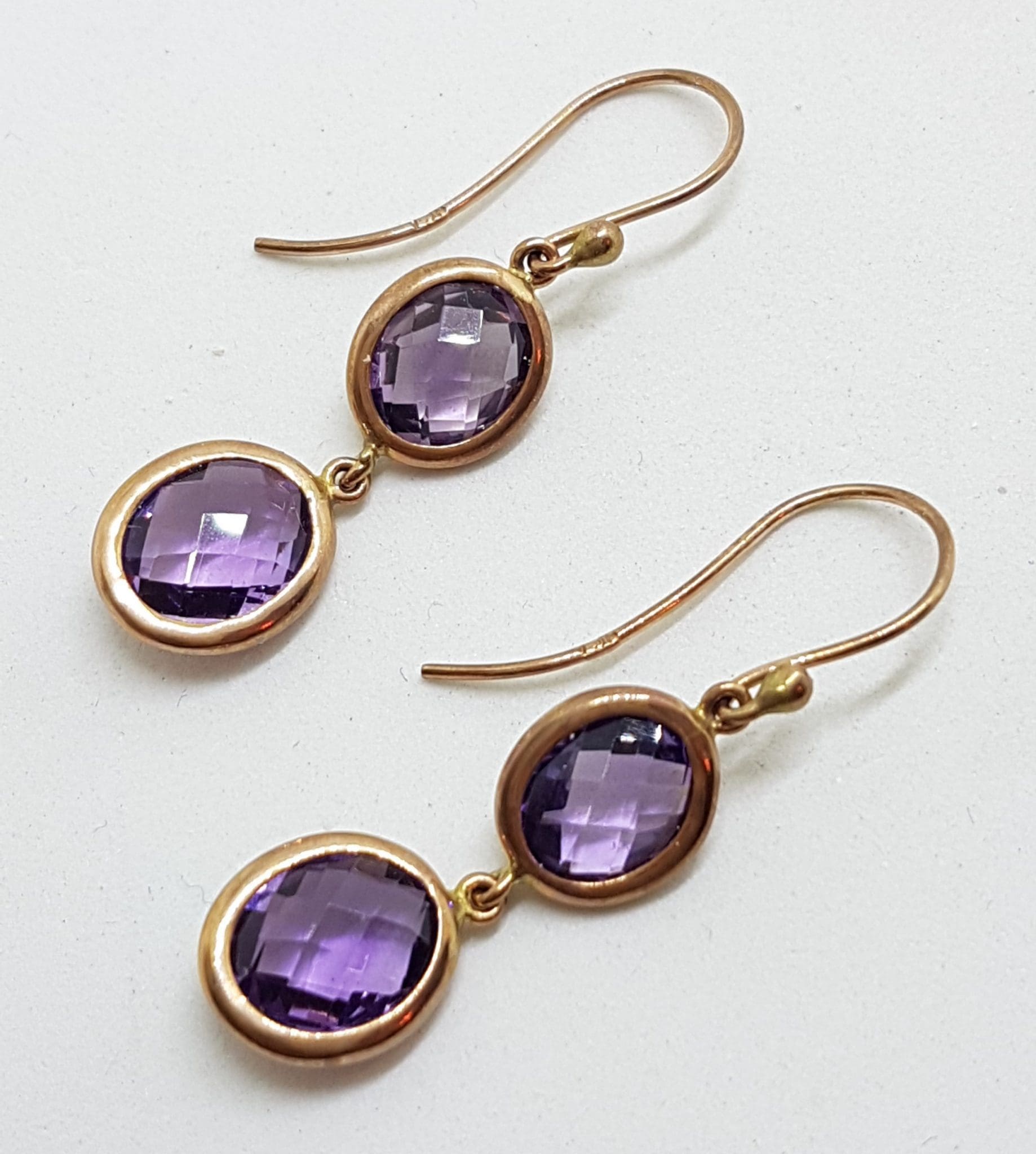 9ct Rose Gold Amethyst Oval Drops Earrings