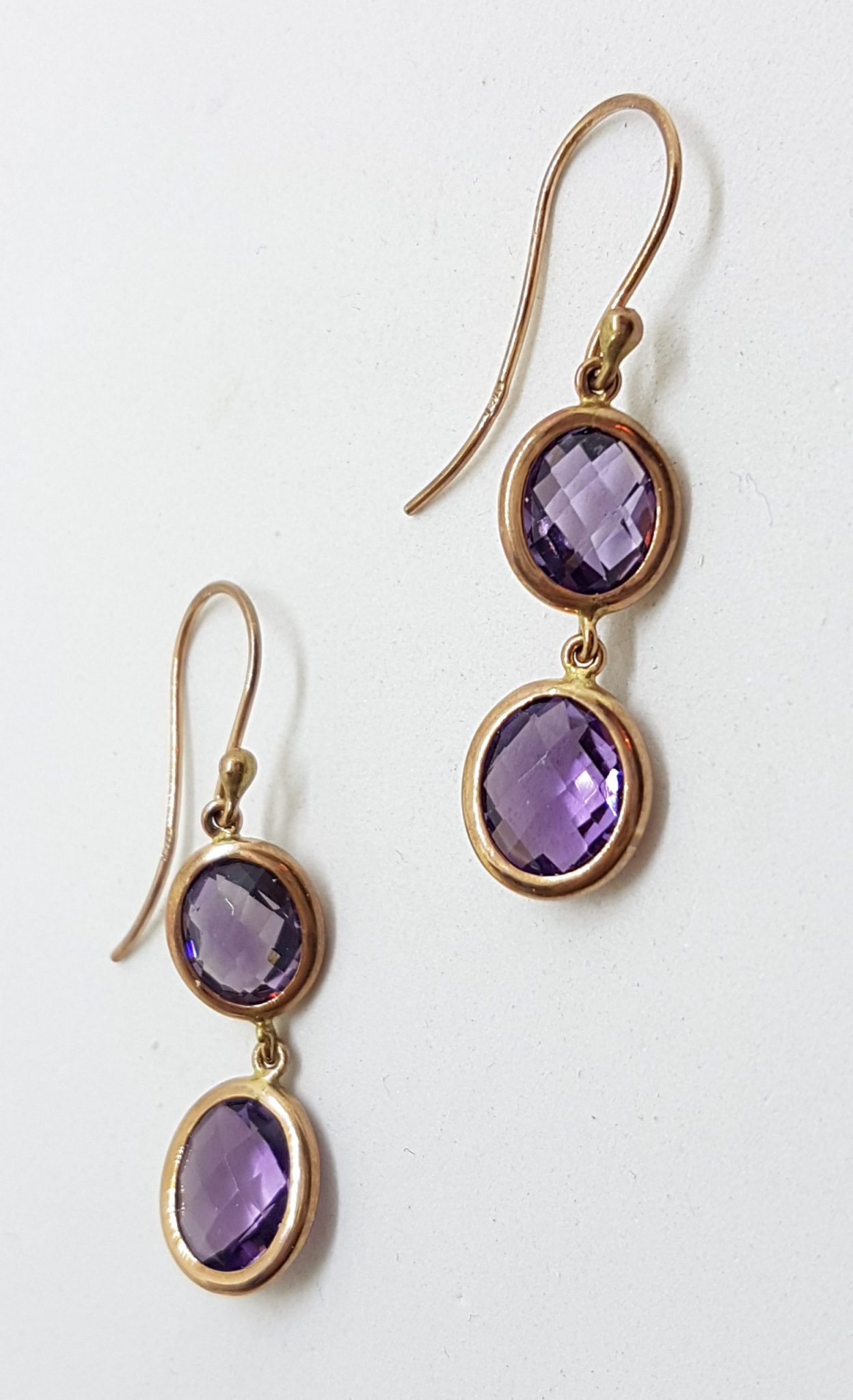 9ct Rose Gold Amethyst Oval Drops Earrings