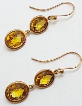 9ct Rose Gold Citrine Double Oval Long Drops Earrings