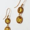 9ct Rose Gold Citrine Double Oval Long Drops Earrings