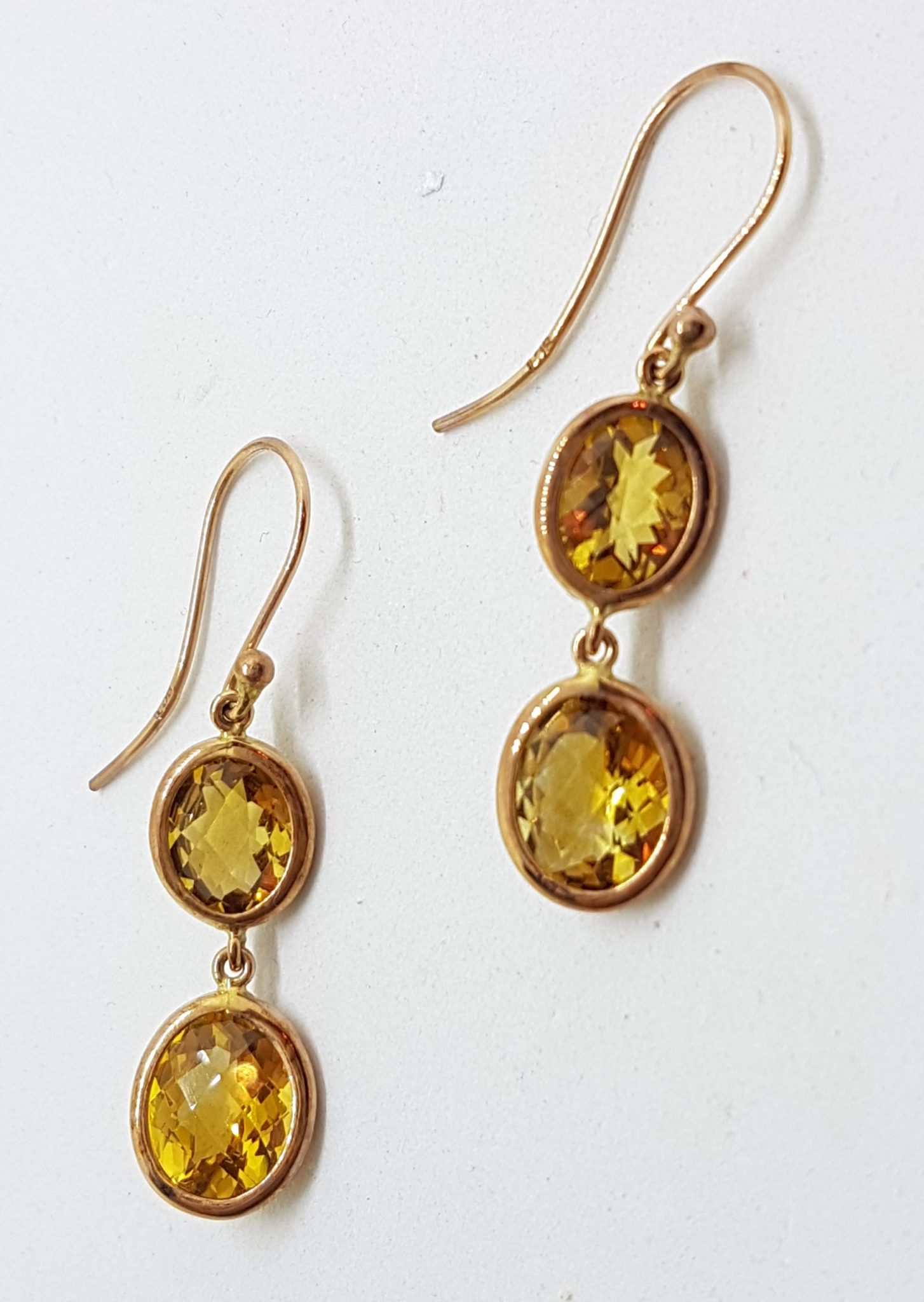 20200630_233815 9ct Rose Gold Citrine Double Oval Long Drops Earrings