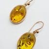 9ct Rose Gold Natural Baltic Amber Large Oval Drop Earrings