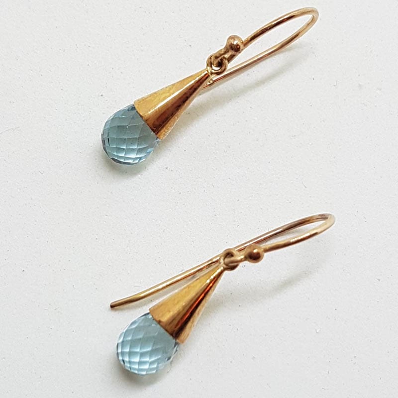 20200630_234228 9ct Rose Gold Blue Topaz Ball in Cone Drop Earrings