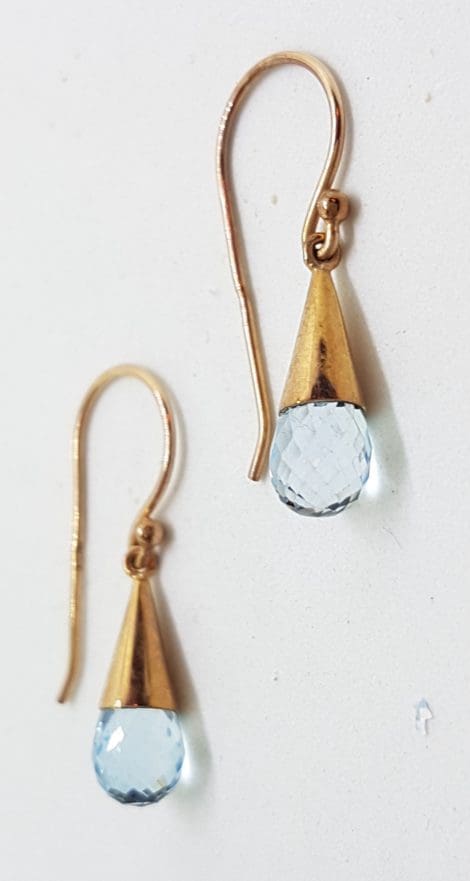 9ct Rose Gold Blue Topaz Ball in Cone Drop Earrings