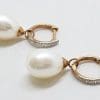 9ct Rose Gold Pearl and Diamond Huggie Hoop Drop Earrings - 2 in 1